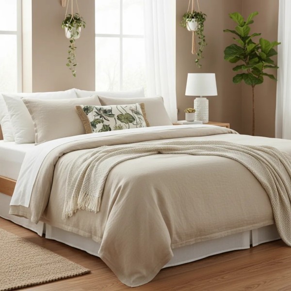 Cojín Floral con Garzas 60x40 cm Flecos Rafia Relleno Premium | Tapidecor