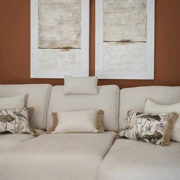 Cojín blanco estampado verde floral 60X40 Relleno premium incluido