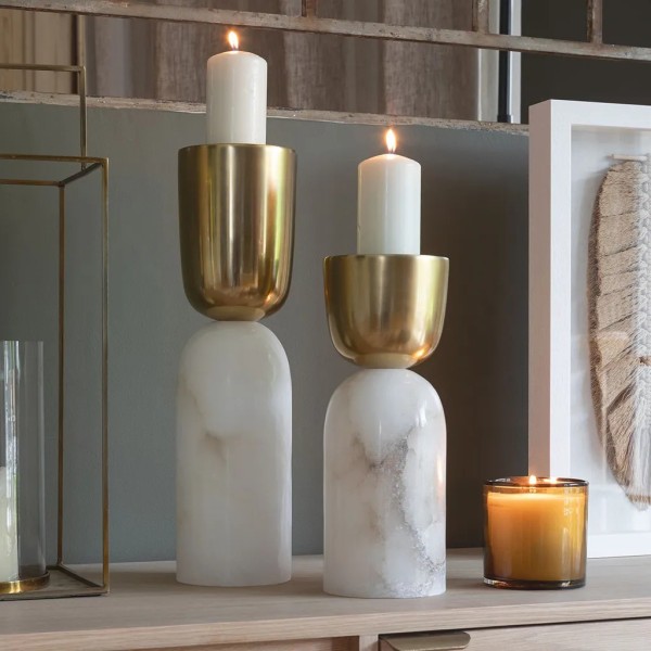 Portavelas Mármol y metal dorado  12X12X43 CM