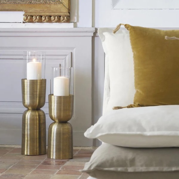 Portavelas Metal Dorado y Cristal 69x17 cm | Tapidecor