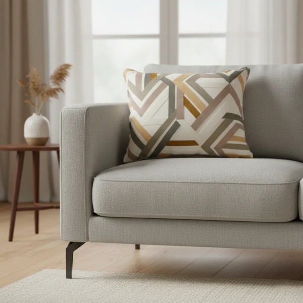 Cojín Bordado Aristas Beige-Verde 70x50 con Relleno Premium | Tapidecor