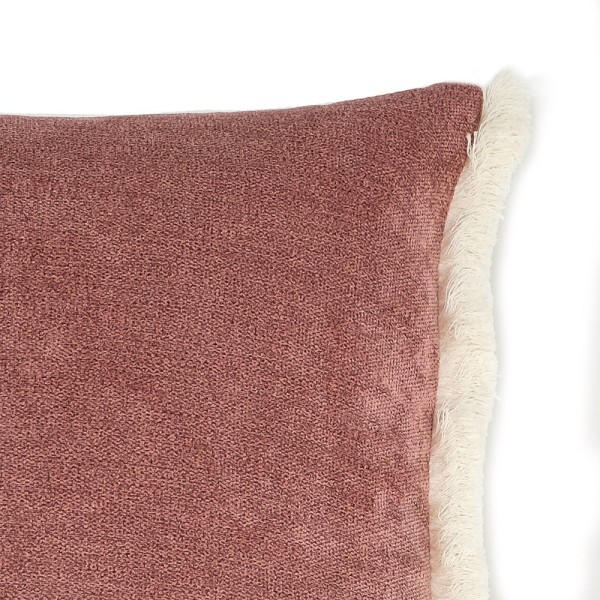 Cojín liso rosa amoratado fleco blanco 60X40 Relleno Premium incluido
