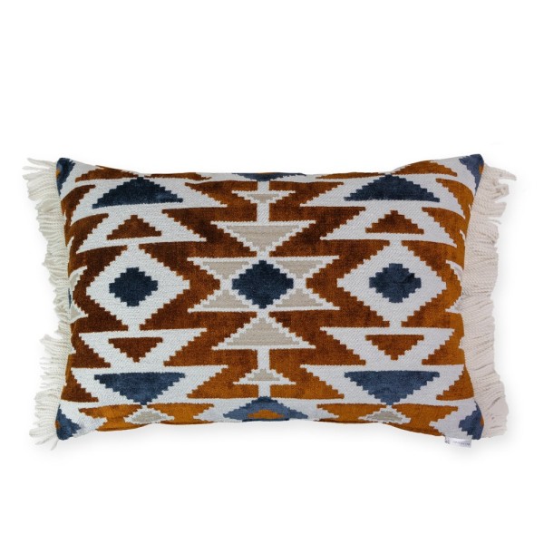 Cojín geométrico bordado con flecos rizados | Tapidecor