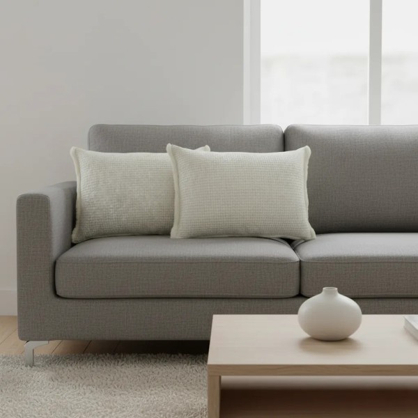 Cojín blanco geométrico cuadrados beige flec 70X50 Relleno premium incluido