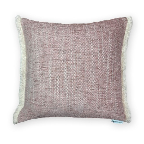 Cojín rosa palo chenilla jaspe fleco blanco 45X45 Relleno Premium Incluido
