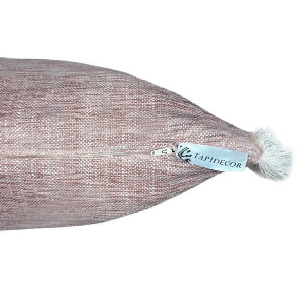 Cojín rosa palo chenilla jaspe fleco blanco 45X45 Relleno Premium Incluido