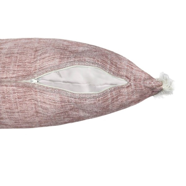 Cojín rosa palo chenilla jaspe fleco blanco 45X45 Relleno Premium Incluido