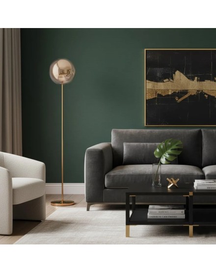 Lámpara de suelo esfera ahumada y metal dorado  30X30X160 CM 2