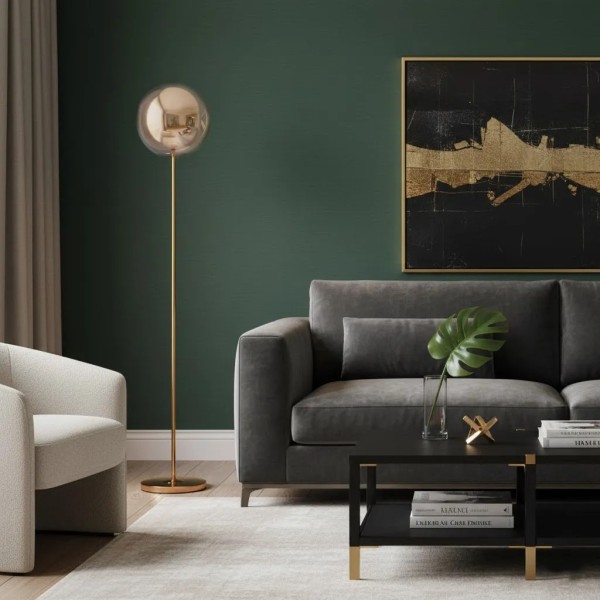 Lámpara de suelo esfera y metal dorado 160x30 cm | Tapidecor