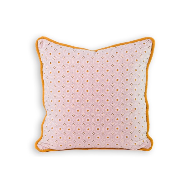 Coussin de broderie blanche sur la dentelle ocre 35x35 Premium Filleur Premium incluse