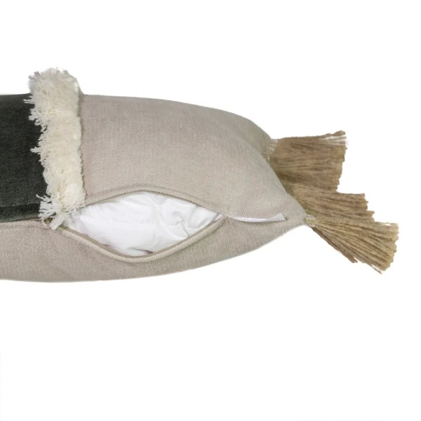 Cojín banda verde oscuro doble fleco 60X30 Relleno Premium inluido