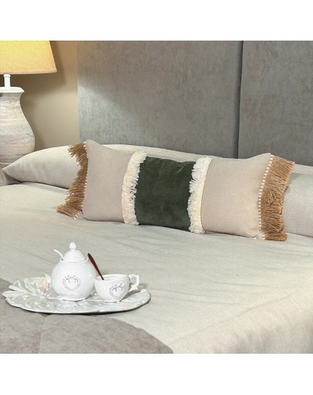 Gray Cushion Dark Green Band Double Flee 60x30 Filled Premium Innly 2