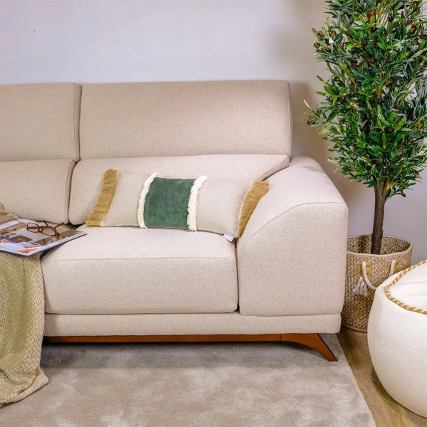 Cojín banda verde oscuro doble fleco 60X30 Relleno Premium inluido