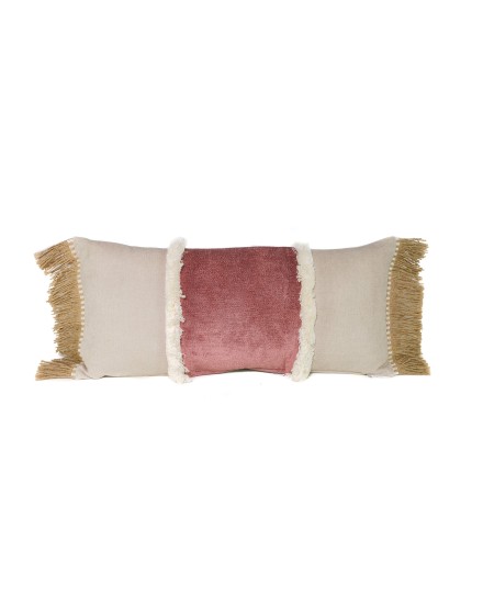 Cojín banda centro rosa doble fleco relleno premium 60x30 | Tapidecor