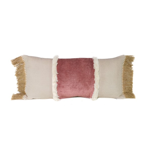 Cojín banda centro rosa doble fleco relleno premium 60x30 | Tapidecor