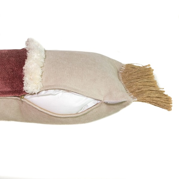 Cojín banda centro rosa doble fleco relleno premium 60x30 | Tapidecor