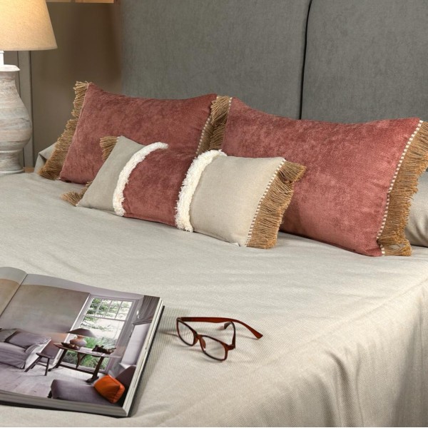 Custodia di sabbia Cojin Fleco Rafia (Band Rosa Flee White 60x30