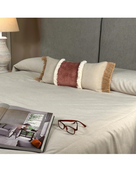 Cojín banda centro rosa doble fleco relleno premium 60x30 | Tapidecor 2