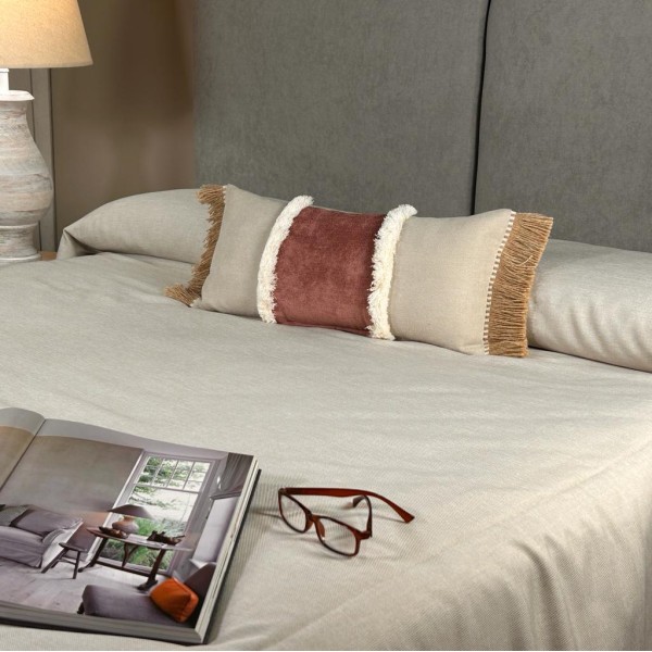 Custodia di sabbia Cojin Fleco Rafia (Band Rosa Flee White 60x30