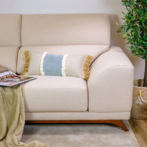 Cojín banda verde doble fleco con relleno premium 60X30