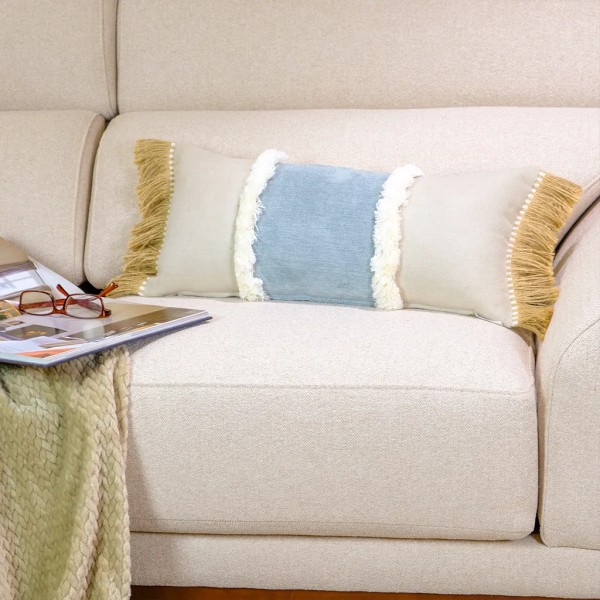 Cojín banda verde doble fleco con relleno premium 60X30