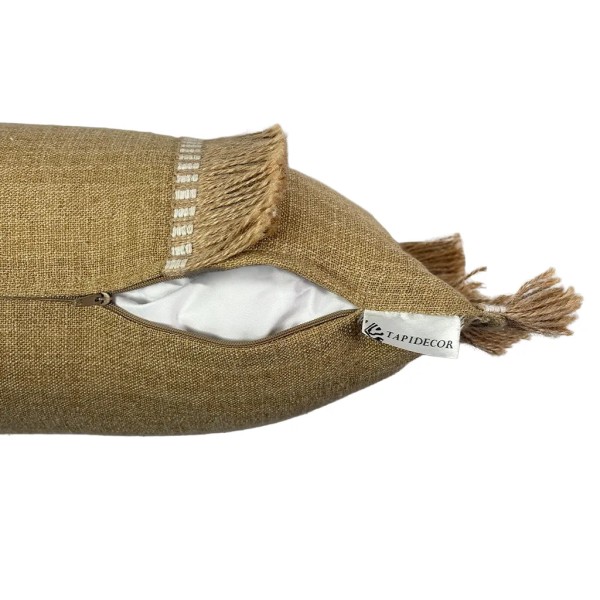 Cojín camel doble fleco 50X30 | Relleno Premium incluido | Tapidecor