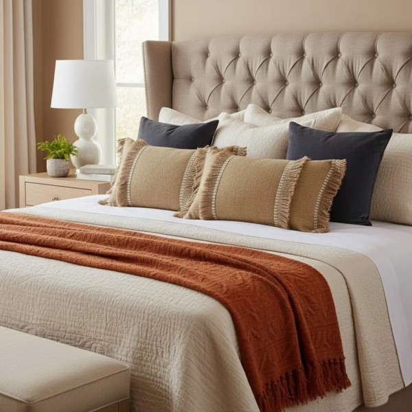 Cojín camel doble fleco 50X30 | Relleno Premium incluido | Tapidecor