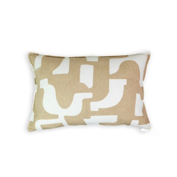 Cojín blanco con bordado beige y relleno Premium 60x40 | Tapidecor