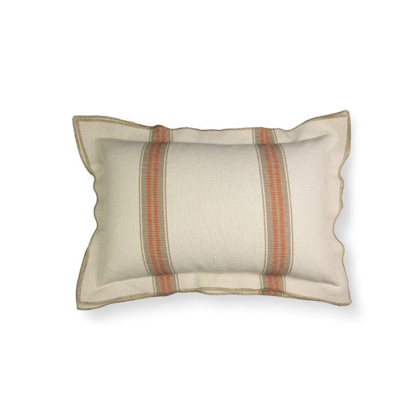 Cojín beige raya naranja pestaña bordada mar.60X40 Relleno premium incluido