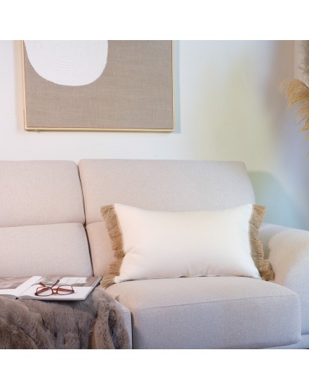 Cojín blanco roto fleco rafia natural 70X50 Relleno Premium incluido 2