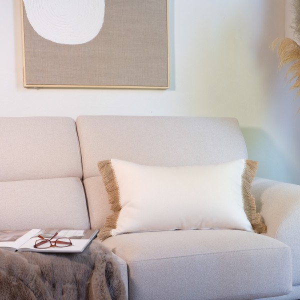 Broken white cushion FLECO NATURAL RAFIA 70X50 Premium filling included