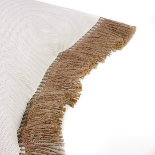 Cojín blanco roto fleco rafia natural 70X50 Relleno Premium incluido