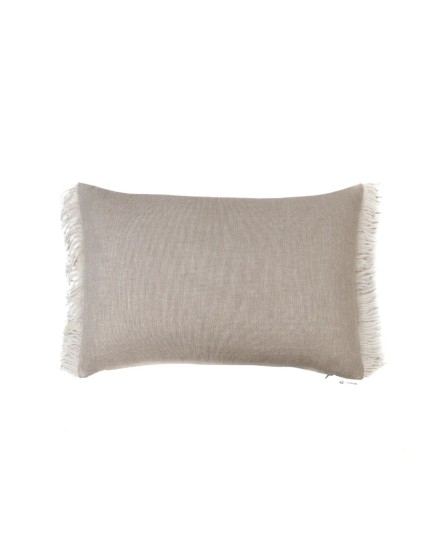 Funda Cojín beige marrón fleco rafia y doble tira central 60x30. Colección Nature