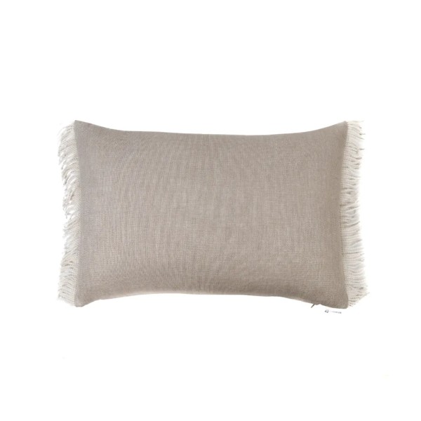 Funda Cojín beige marrón fleco rafia y doble tira central 60x30. Colección Nature