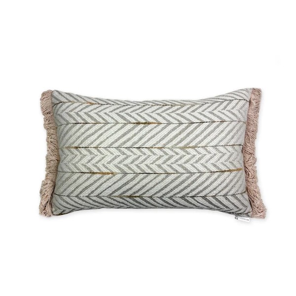 Cojín espiga beig marrón fleco tostado largo 60X40 Relleno Premium incluido