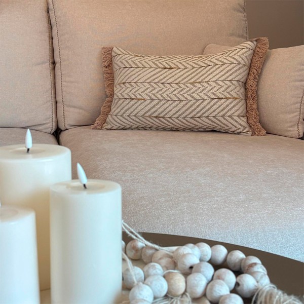 Cojín espiga beig marrón fleco tostado 60X40 | Relleno Premium incluido | Tapidecor