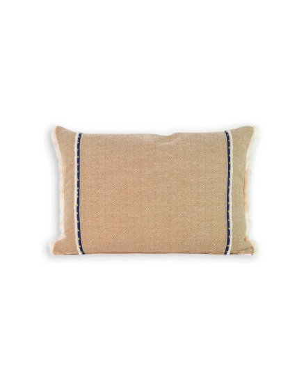 Cojín rectangular cama sofá geométrico camel relleno pluma fleco blanco 60x40