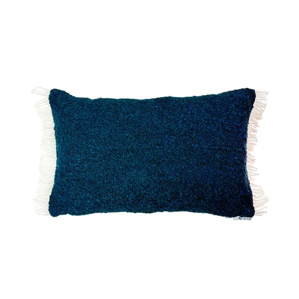 Cojín exterior azul marino bucle fleco rizado 60x40 Relleno Premium Incluido