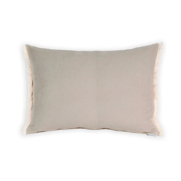 Cojín rectangular sofa cama liso arena  relleno pluma fleco blanco 70x50