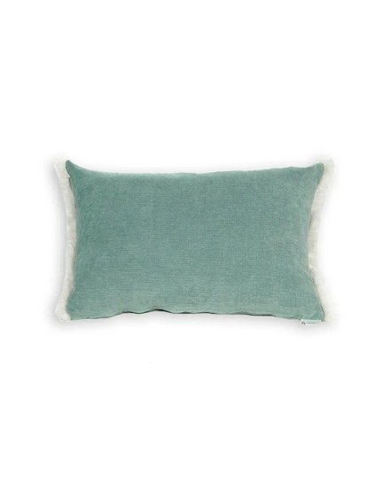 Cojín rectangular cama sofá liso verde claro relleno pluma fleco blanco 60x40