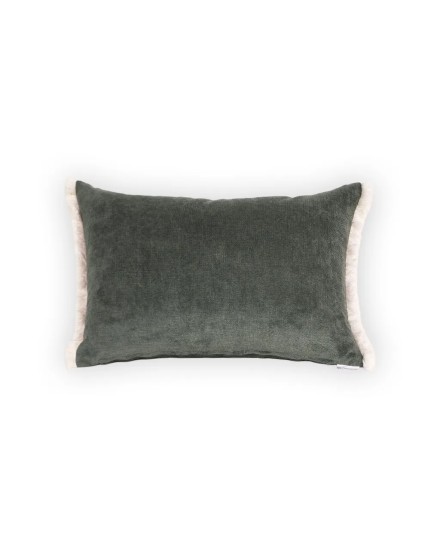 Cojín liso verde oscuro fleco blanco 60X40 Relleno Premium incluido