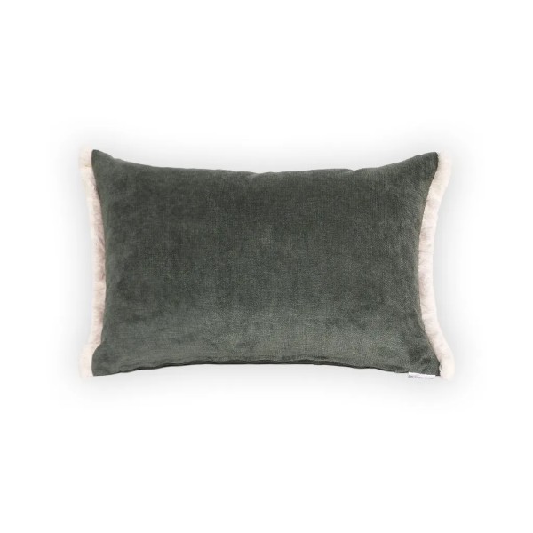 Cojín liso verde oscuro fleco blanco 60X40 Relleno Premium incluido