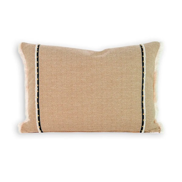 Cojín rectangular sofa cama geométrico camel   relleno pluma fleco blanco 70x50 Cojín rectangular sofa cama geométrico camel   relleno pluma fleco blanco 70x50