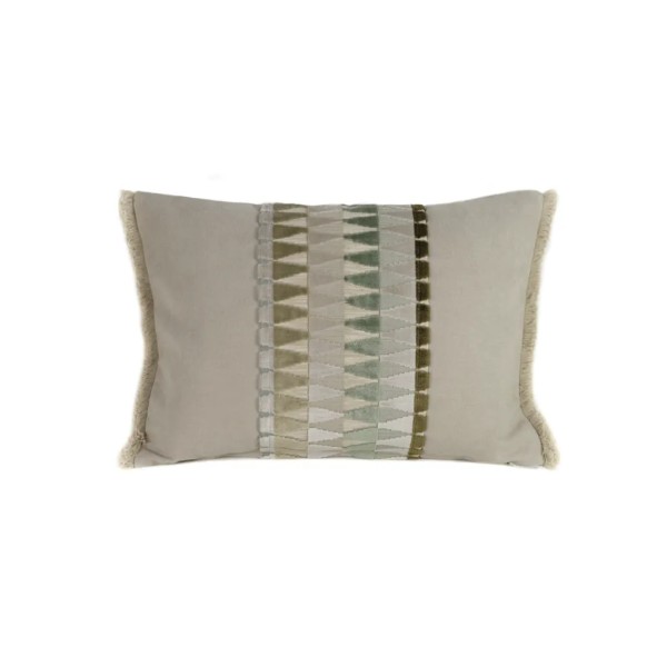 Cojín 60x40 Relleno Premium incluido Banda triángulos Vedes, Fleco arena