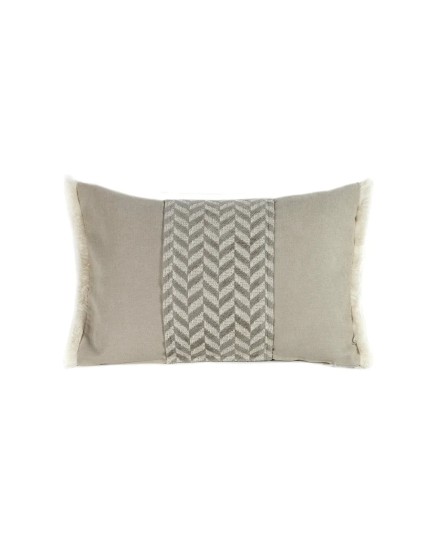 Cojín arena banda espiga gris fleco tostado 60X40  Relleno Premium incluido