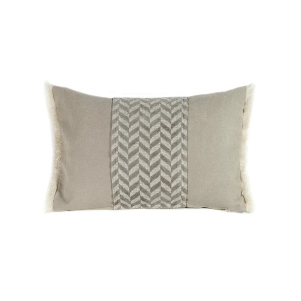 Cojín arena banda espiga gris fleco tostado 60X40  Relleno Premium incluido