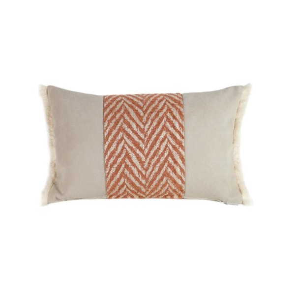 Cojín decorativo gris 60x40 relleno premium  incluido banda espiga caldera fleco bco