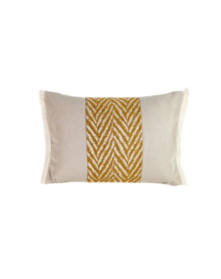Cojín decorativo gris 60x40 relleno premium  incluido banda espiga ocre fleco bco