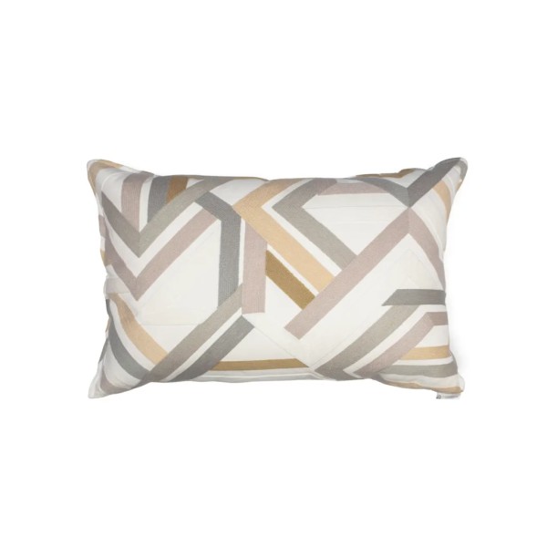 Cojín Bordado aristas Beige pestaña minima 60X40 Relleno premium incluido