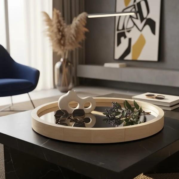 Bandeja-Espejo madera redondo 52 cm | Tapidecor